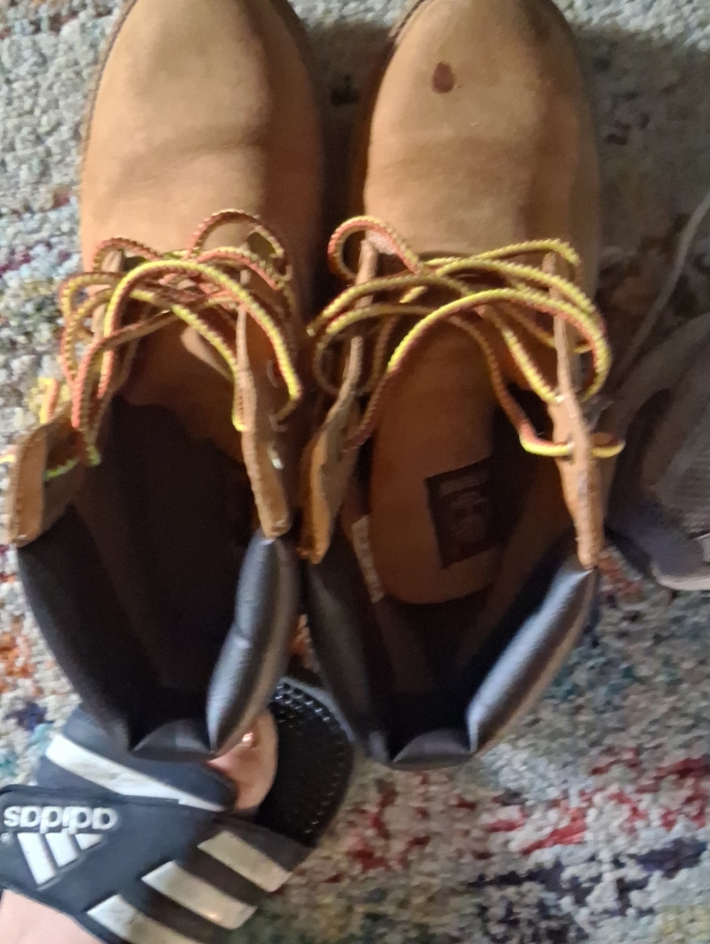 Tan Suede Lace-Up Work Boots with Yellow/Orange Laces